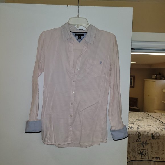 Tommy Hilfiger Collared Pink Stripe Shirt & Pink Gray Sweater Vest Set - Picture 3 of 15